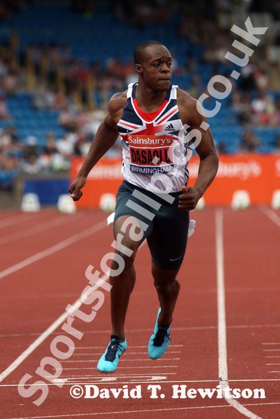 James Dasaolu breaking 10 seconds in the 100 metres at the Sainsbury's British Championships, Birmingham.